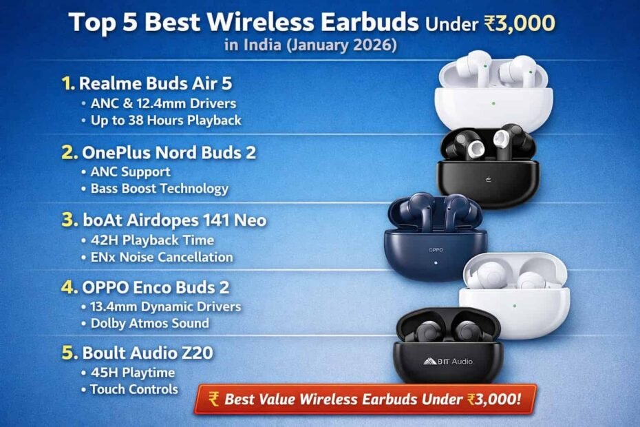 Best wireless earbuds under 3000 in India 2026