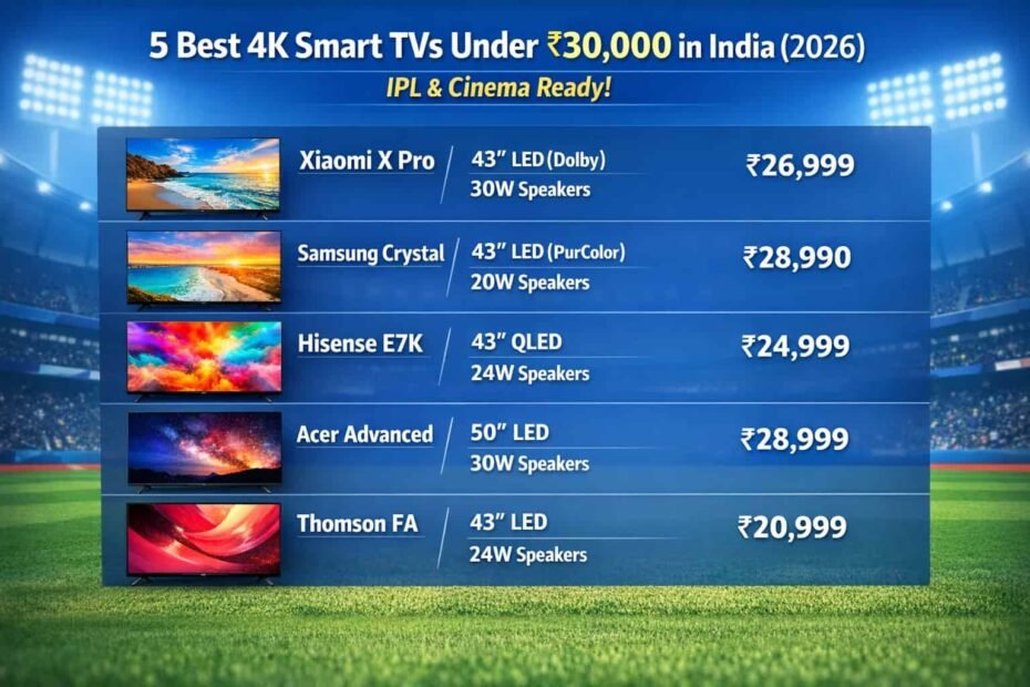 5 Best 4K Smart TVs Under ₹30,000 in India (2026) – IPL & Cinema Ready!