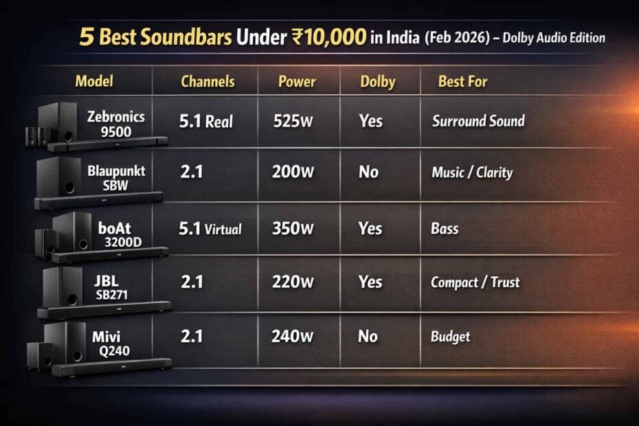 5 Best Soundbars Under ₹10,000 in India