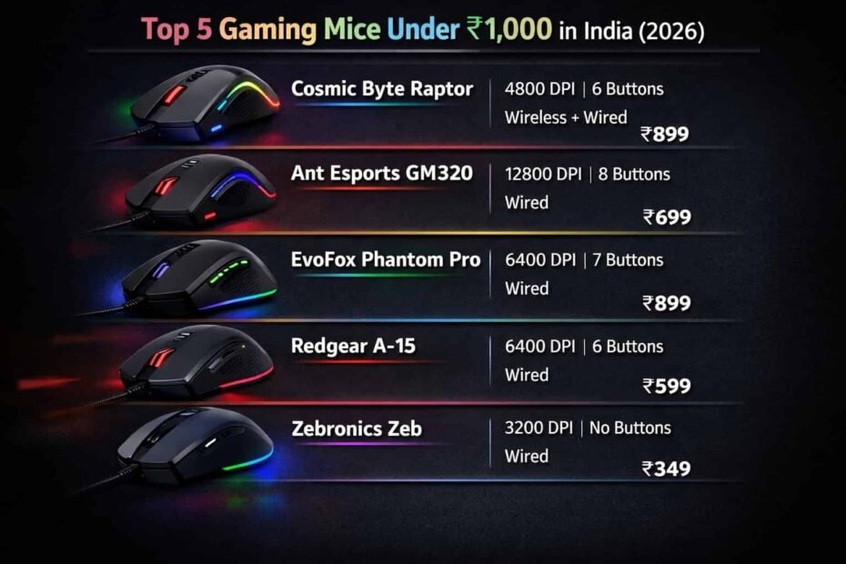 Top 5 Best Gaming Mice Under ₹1,000 in India