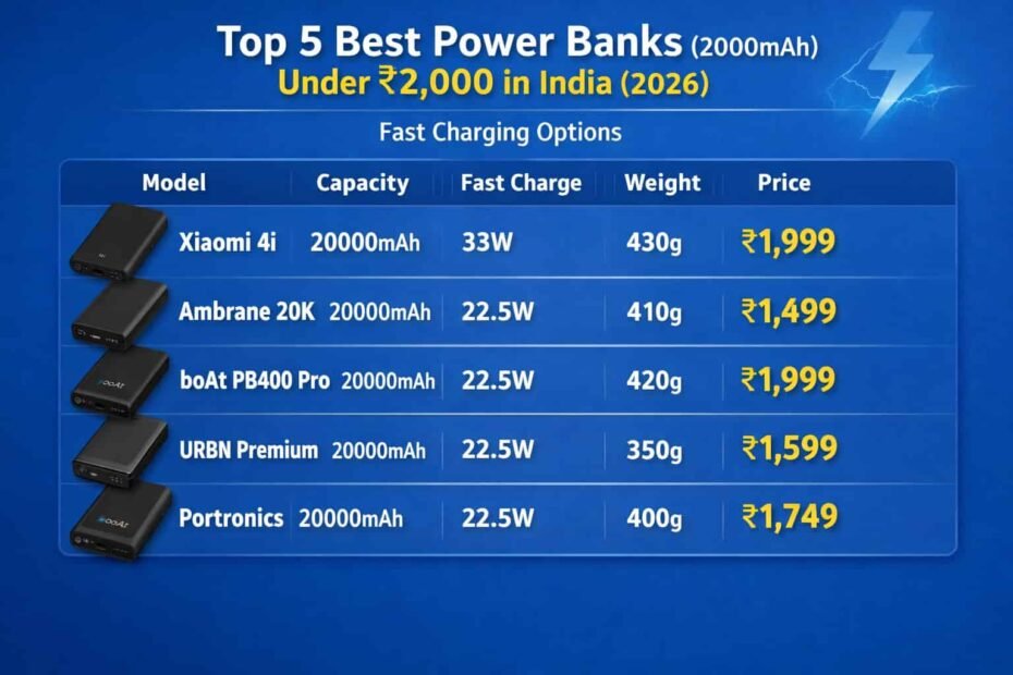 Top 5 Best Power Banks (20000mAh) Under ₹2,000 in India