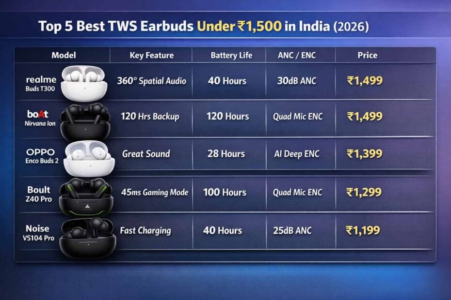 Top 5 Best TWS Earbuds Under ₹1,500 in India