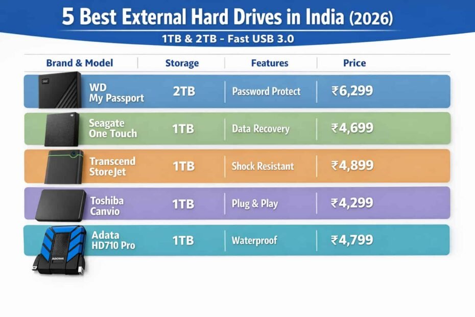 5 Best External Hard Drives (1TB & 2TB) in India