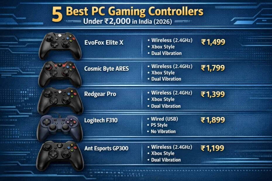 5 Best PC Gaming Controllers Under ₹2,000 in India (2026)