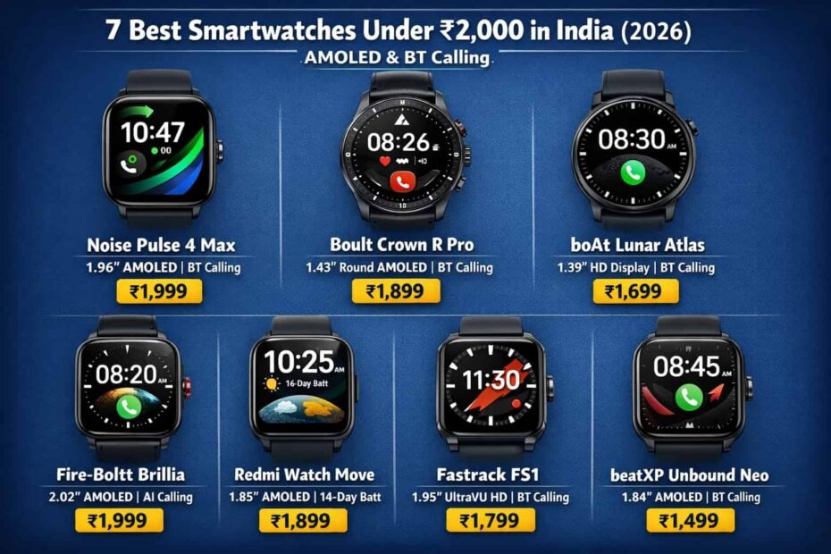 7 Best Smartwatches Under ₹2,000 in India (2026)