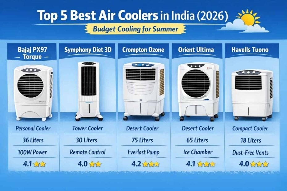 Top 5 Best Air Coolers in India (2026) – Budget Cooling for Summer (Low Power Use)