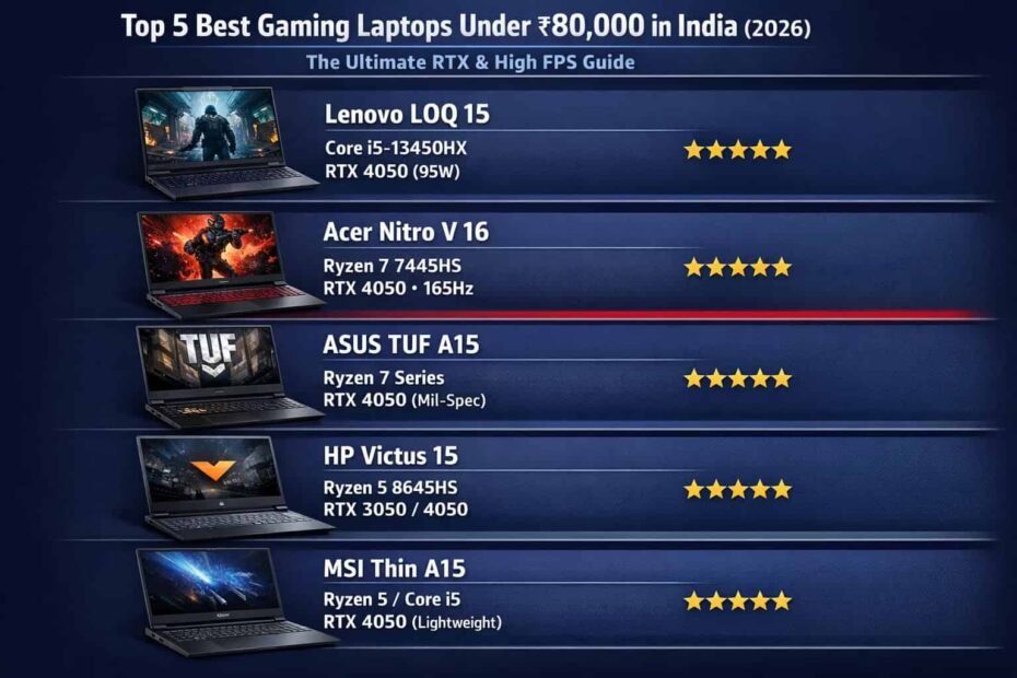 Top 5 Best Gaming Laptops Under ₹80,000 in India The Ultimate RTX & High FPS Guide (2026)