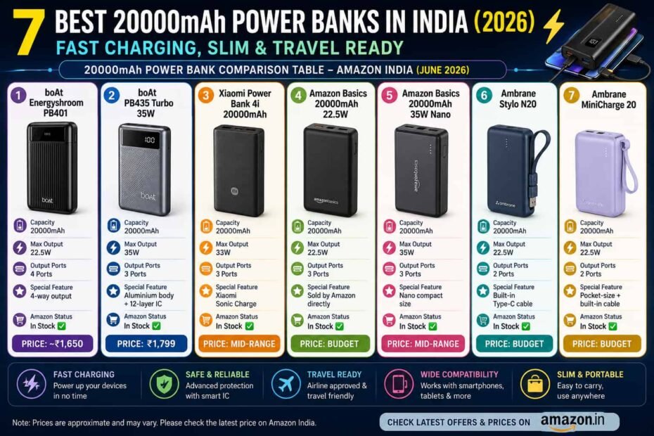 7 best 20000mAh power banks in India 2026